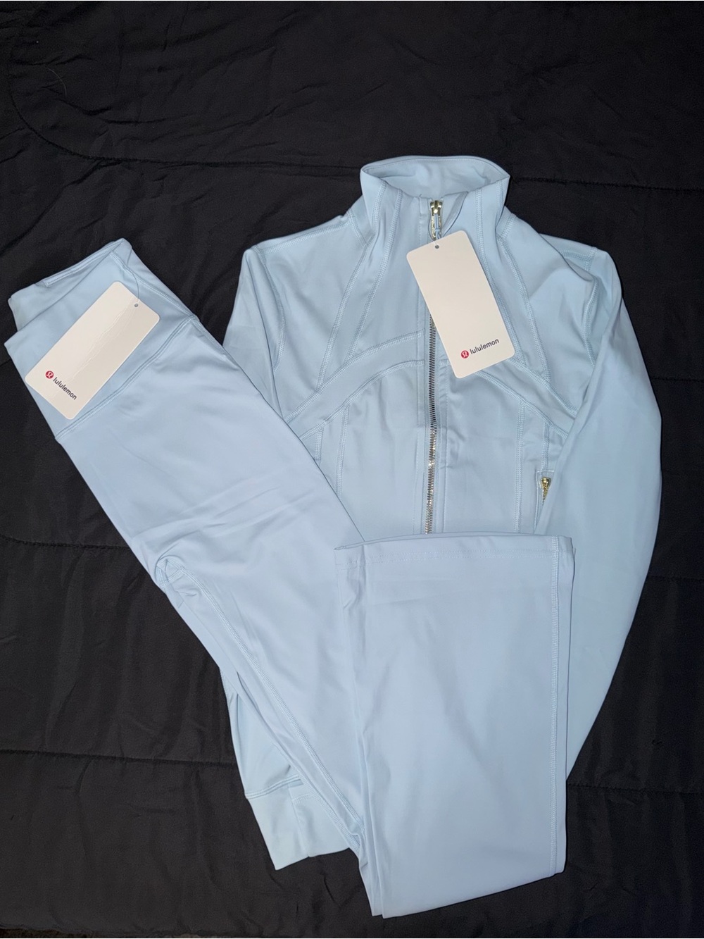 lululemon athletica Women's Pale Blue Full-Zip  set flared leggings and jacket